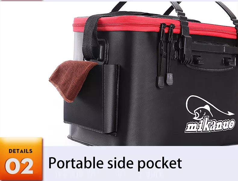 Mikanuo Collapsible Fishing Bucket W/ Handles and Side Pockets