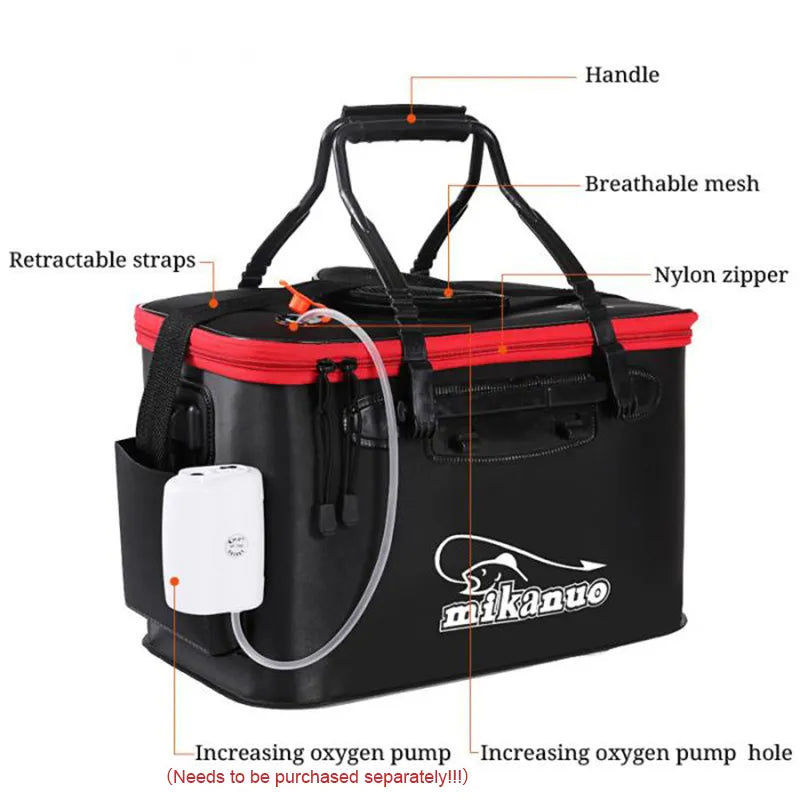 Mikanuo Collapsible Fishing Bucket W/ Handles and Side Pockets
